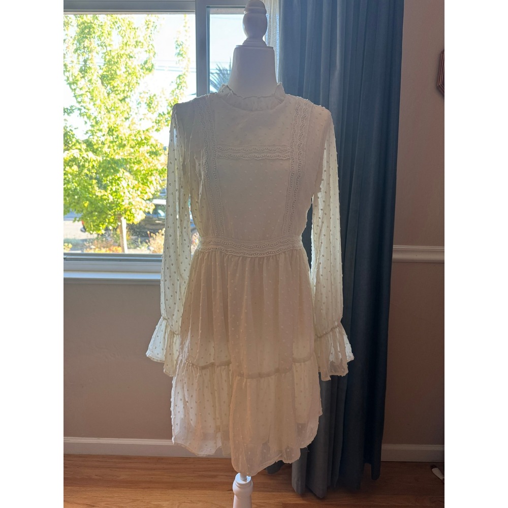 My-Kim Cream Swiss Dot Long Sleeve Dress‎ Size Medium